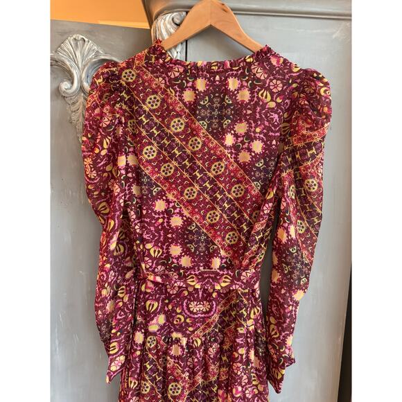 Julia Jordan Maxi Dress Sz 8 Boho Tiered Chiffon Burgundy Floral Long Sleeve - Picture 9 of 16